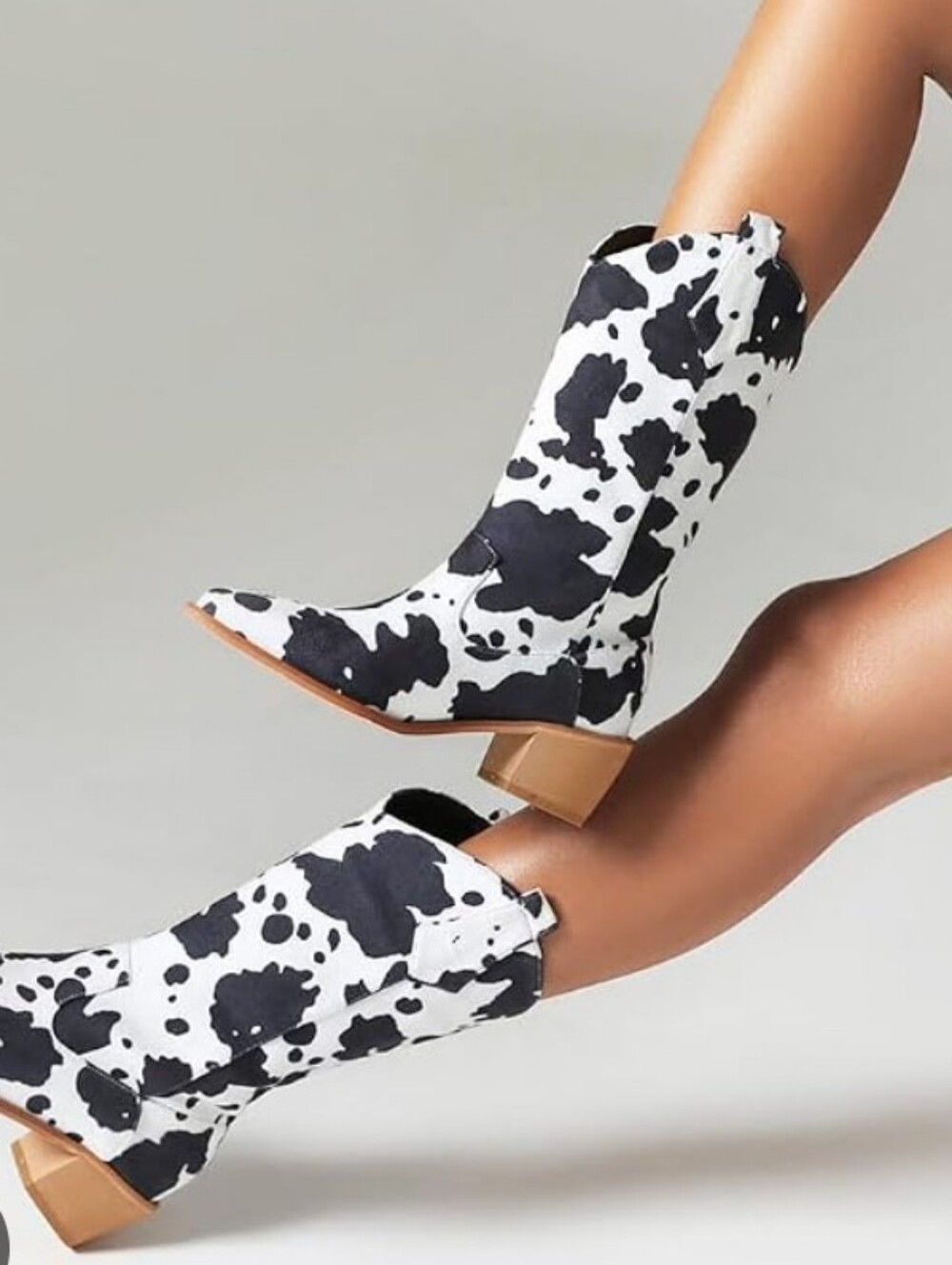 ABATA Cow Print Western Boots Size 7 Black White Faux Cowhide Pointed Toe